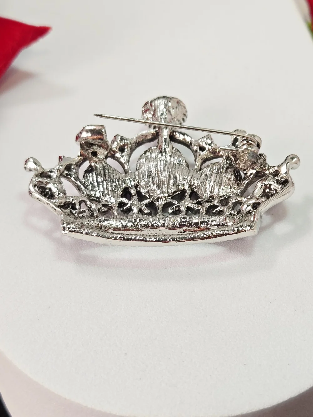 Purple Crown Brooch Royal Crystal Pin Silver Filigree Princess Glam Jewelry